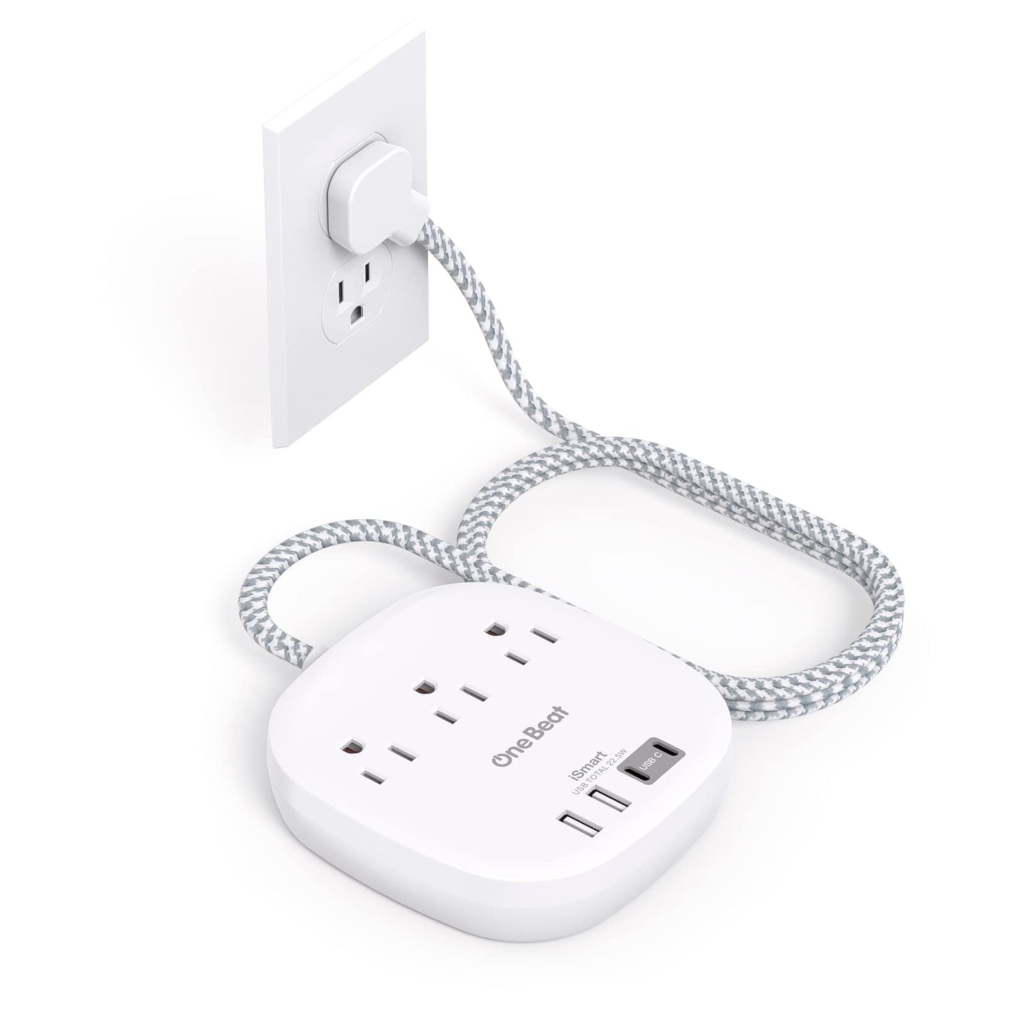 Flat Plug Power Strip, 6ft Ultra Flat Extension Cord - 3 Outlets 4 USB Ports (2 USB C) 22.5W/4.5A Desktop Charging Station, Power Strip No Surge Protection for Cruise Ship, Dorm Room Travel Essentials