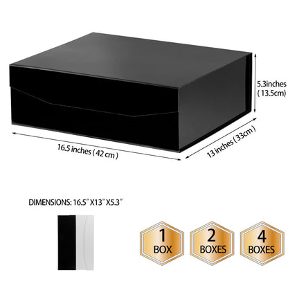 PACKGILO Black Extra Large Gift Box with Lid 2 Pcs 16.5 x 13 x 5.3 Inches, Gift Box large Black Gift Boxes for Presents Clothes Robe Wedding Dress Sweater,Reusable Foldable Bridesmaid Proposal Box（Glossy）