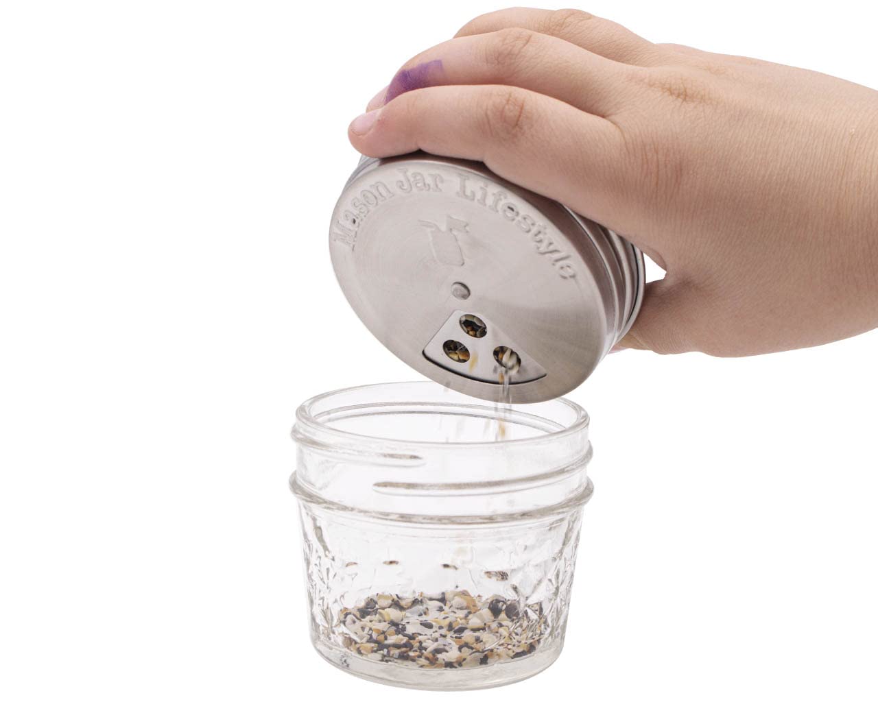 Mason Jar Lifestyle Adjustable Spice Shaker Lids for Regular Mouth Mason Jars – 4 Pack Stainless Steel Tops with Shaker and Pour Options – Seasoning Dispenser Lids