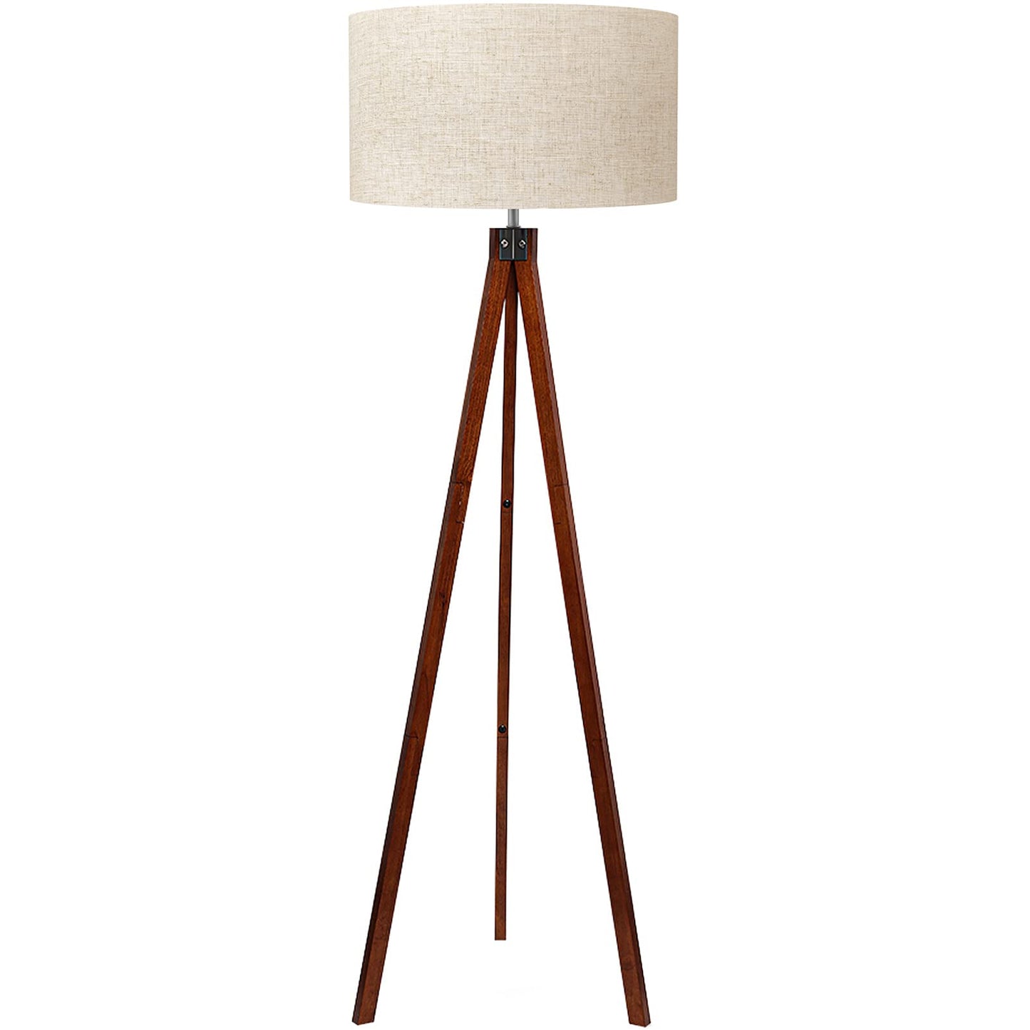 LEPOWER Wood Tripod Floor Lamp, Mid Century Standing Lamp, Modern Design Studying Light for Living Room, Bedroom, Study and Office, Flaxen Linen Shade with E26 Base Brown