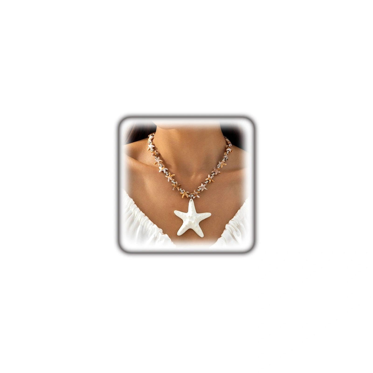 Boho Chunky Gold Starfish Necklace for Women,Trendy Large Baroque Faux Pearl Beaded Statement Pendant Necklace Jewerlry Accessories Gifts for Beach Holiday (White)