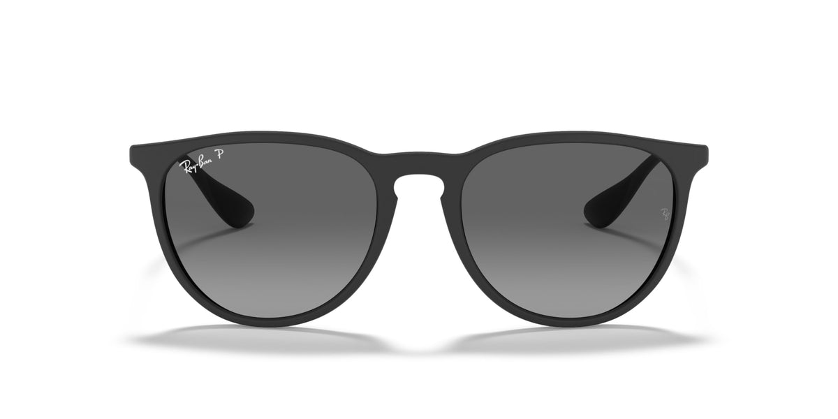 Ray-Ban RB4171 Erika Round Sunglasses, Rubber Black/Light Grey Gradient Grey Polarized, 54 mm