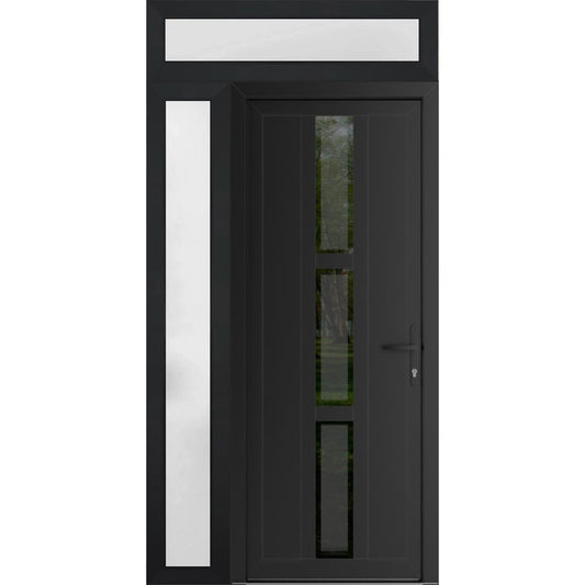 VDOMDOORS Front Exterior Prehung Metal-Plastic Door Frosted Glass | Manux 8112 Matte Black | Side, Top Sidelite Transom | Residential Doors Entrance Patio Garage 50 x 94 (W36+14 x H80+14) Left-Inswing