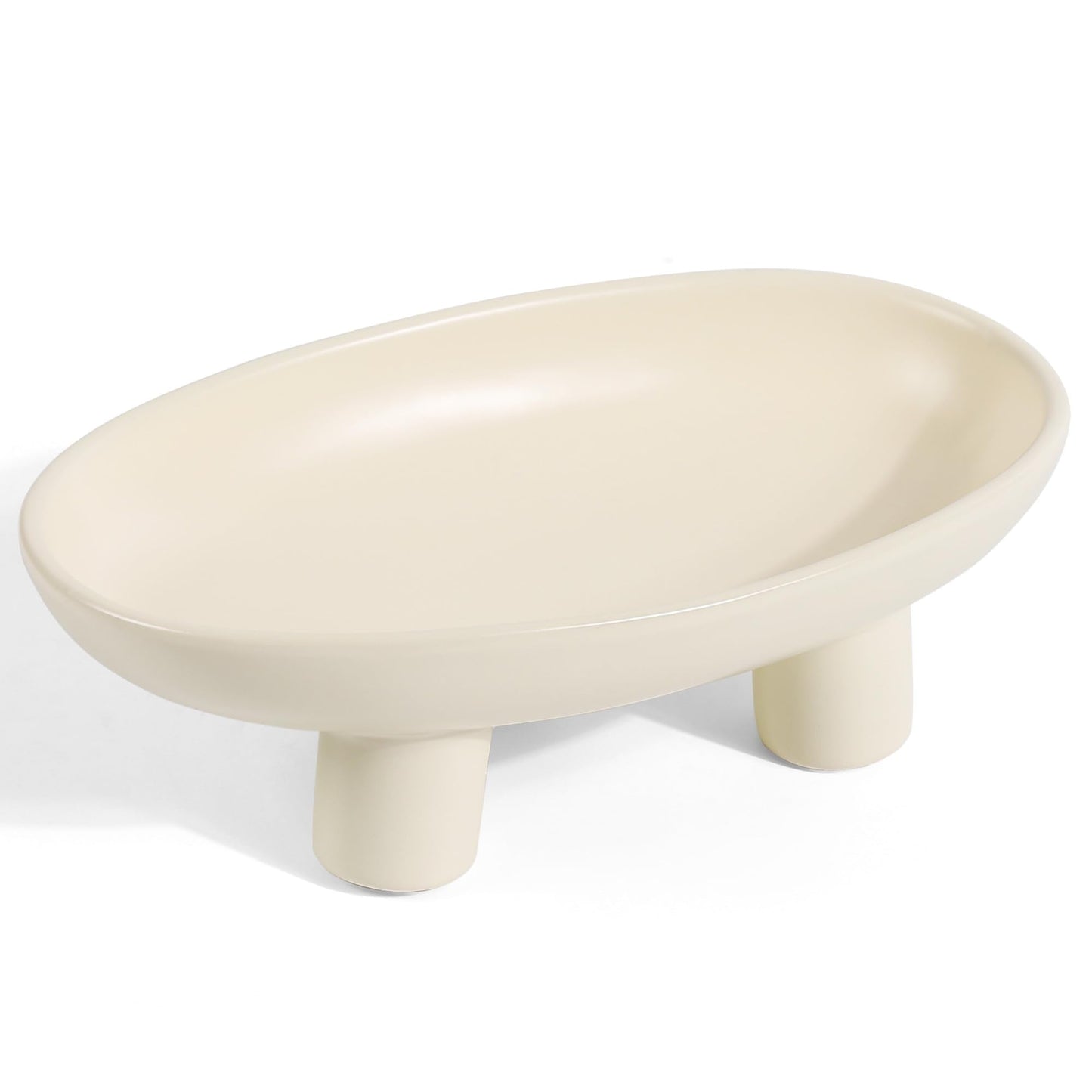 MELIUDEY Fruit Bowl Three-Legs Ceramic Fruit Bowl for Kitchen Counter, 12 Inch Fruit Basket Decorative Candy Bowl for Table Décor, Oval Large Bowls Key Bowl Home Table Décor (Crème 12 Inch)