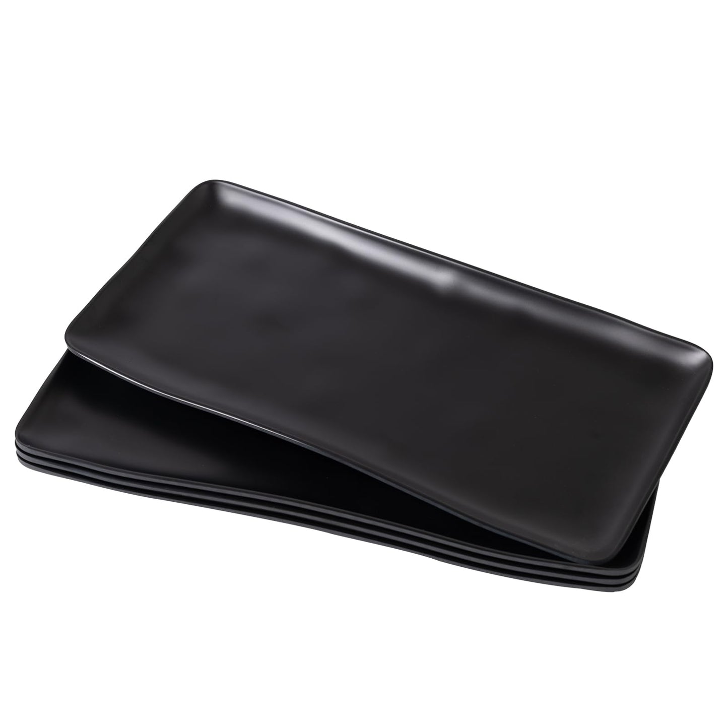 ZAROCRUS Melamine Rectangular Serving Platters and Trays set, set of 4,14” x 7” Matte Black Party Platter for Serving Food, Salad, Cheese and Fruits, Dishwasher Safe Trays/Platters for Entertaining