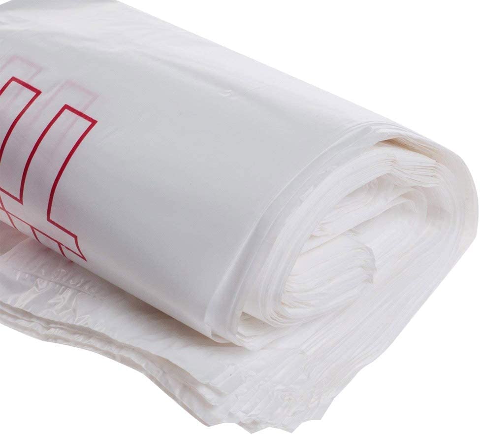 TashiBox Plastic bags with handles，thank you bags，Measures 11.5" X 6.25" X 21", 15mic, 0.6 Mil (400 Count),Reusable and Disposable Grocery Bags