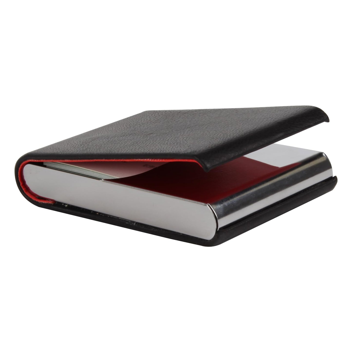Stainless Steel Leather Business Card Holder - Magnetic Case, Suitable for Business, Note & Credit Cards (Black)