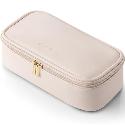 Vlando Makeup Travel Bag,Small Makeup Bag for Women,Gifts for Women Girls, Makeup Pouch Purse Travel Essentials Toiletries-Apricot Pink