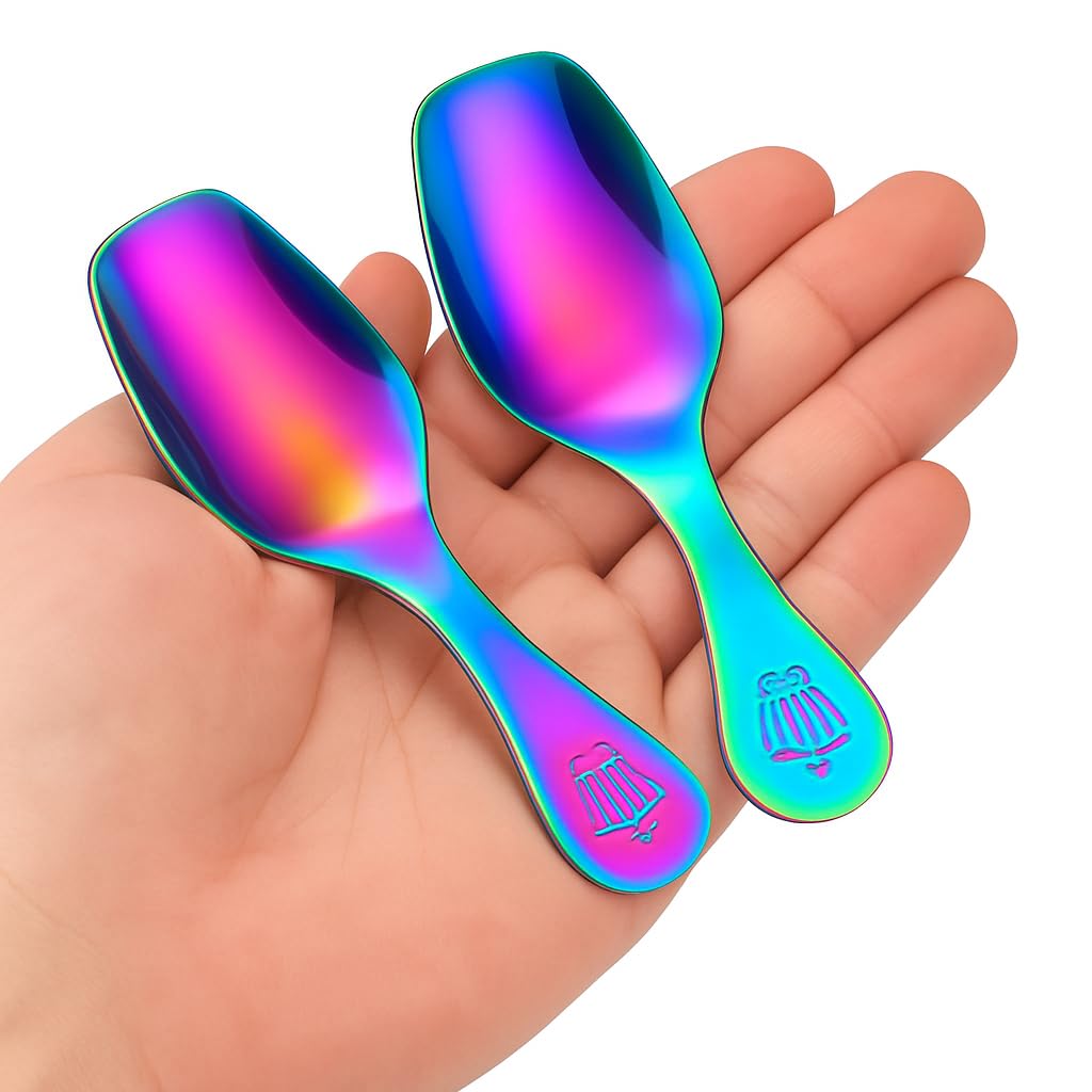 2 Pcs Stainless Steel Mini Dessert Spoons - Short Handle Tasting Scoops for Candy, Salt, Sugar, Coffee | Seasoning Spoon for Ice Cream, Cake, Canisters