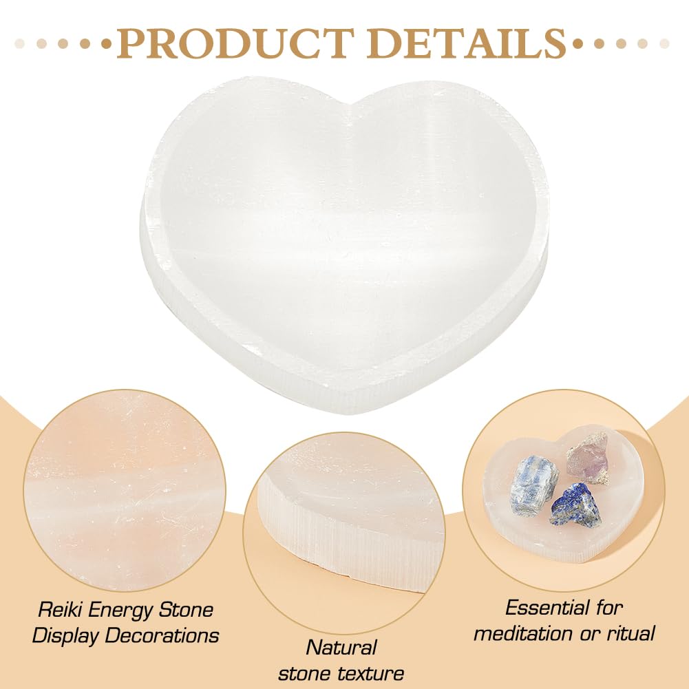 FINGERINSPIRE 2 PCS Selenite Crystal Bowl 2.8 inch Moon Selenite Bowl 2.5inches Heart Selenite Bowl Pure Selenite Smudge Bowl Natural Selenite Crystals Holder for Cleansing Charging Smudging Healing