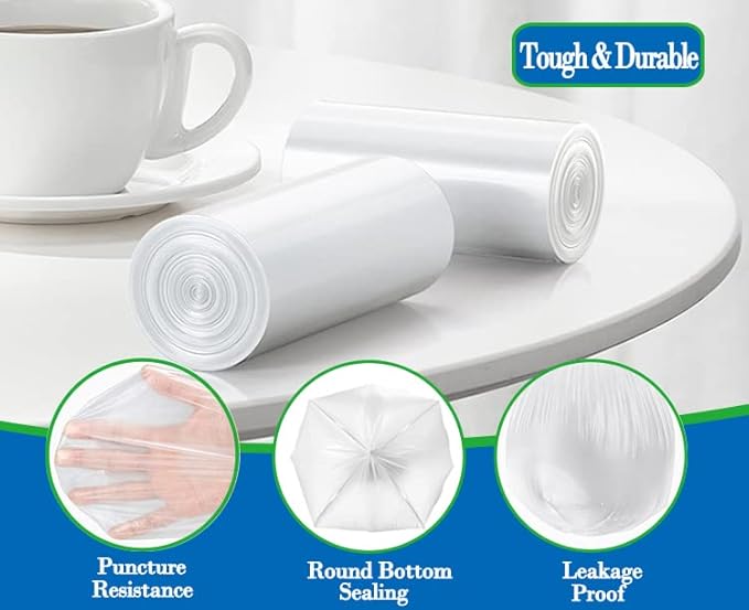 9 Gallon 60pcs Clear Trash Bags Strong Clear Garbage Bags, Bathroom Trash Can