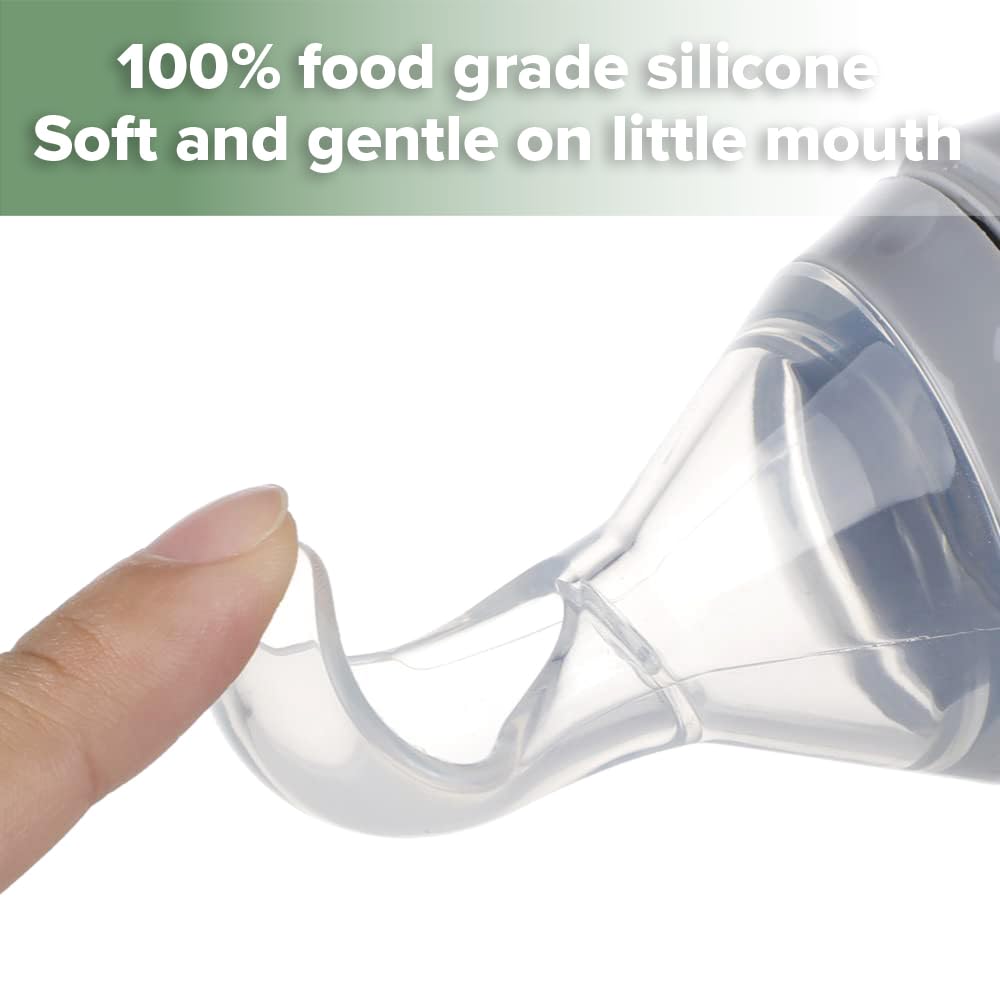 Haakaa Silicone Baby Food Dispensing Spoon Feeder 4oz - Infant Squeeze Cereal Feeder, Baby Fresh Food Feeder, Feed Bottle for Puree, Solid Baby Food, BPA Free, 4m+ Babies – Grey