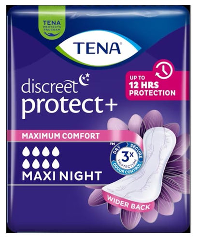 48 x Tena Lady Discreet Maxi Night Incontinence Pads for Women, 8 Packs of 6, with Medium to Heavy Bladder Weakness, Specifically Designed for Night Time Protection with Wider Back and Extra Length