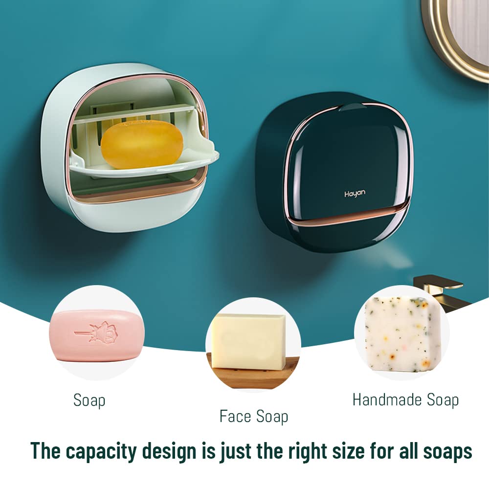 Modixun Luxury Soap Holder with Drain Tray, Waterproof Soap Dish Holder, Keep Soap Bars Dry, Adhesive Soap Case Box Wall Mounted for Shower, Bathroom, Bathtub, White