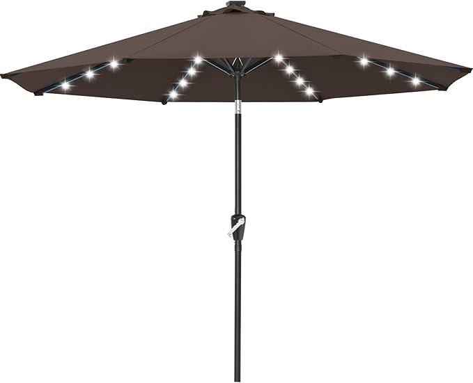 ABCCANOPY 10FT Durable Solar Led Patio Umbrellas with 32LED Lights (Brown)