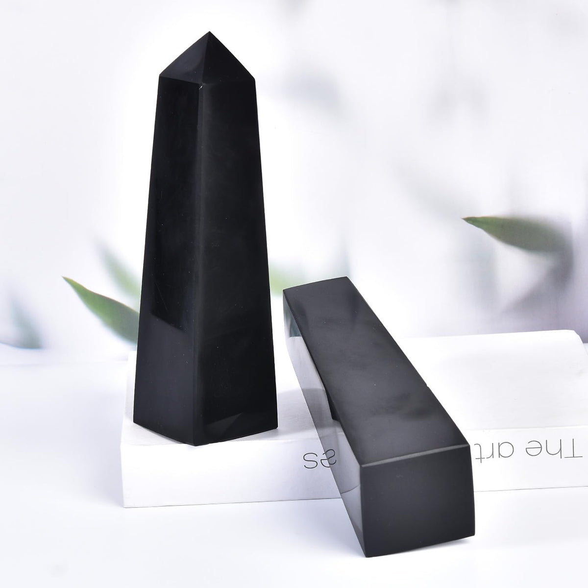 JIC Gem Black Obsidian Large Healing Crystals Wand 4 Faceted Crystal Point Obelisk Gemstone Natural Reiki Energy Stone for Meditation Crystal Grid Decoration 1.1-1.7 Lbs
