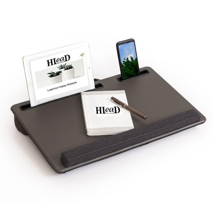 HLead Lap Desk Home Office Lap Desk Portable Laptop Desk for Left Right - Handers with Whole Mouse Pad Wrist Pad Dual Cushion Phone Tablet Slots Fits Up to 17 Inch Laptops