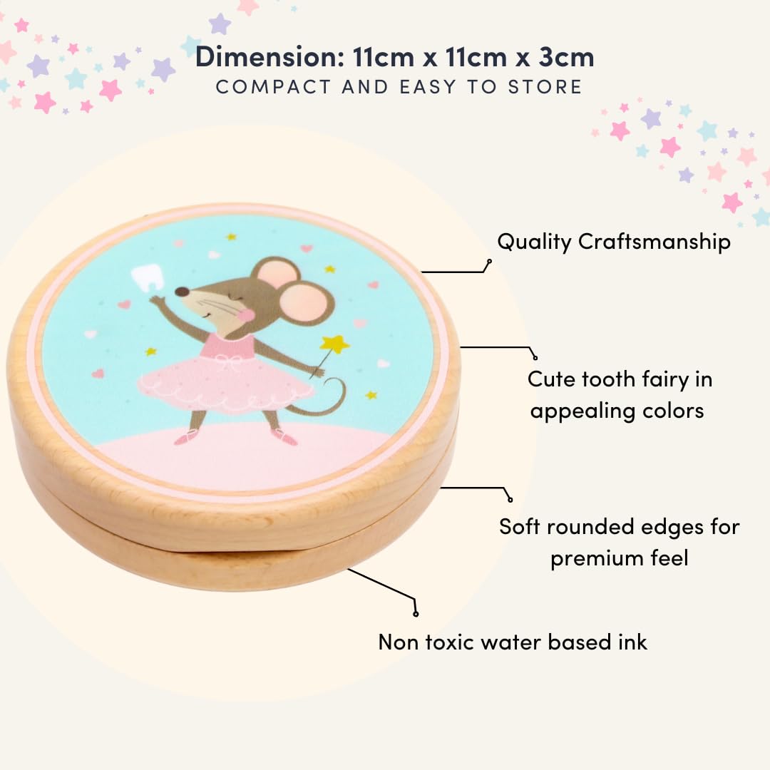 Little Shroomie Baby Tooth Keepsake Box – Wooden Beechwood Tooth Fairy Holder & Memory Capsule for First Tooth, Curl & Umbilical Cord – Unisex Boys & Girls Shower Gift Registry Must-Have (Pink)