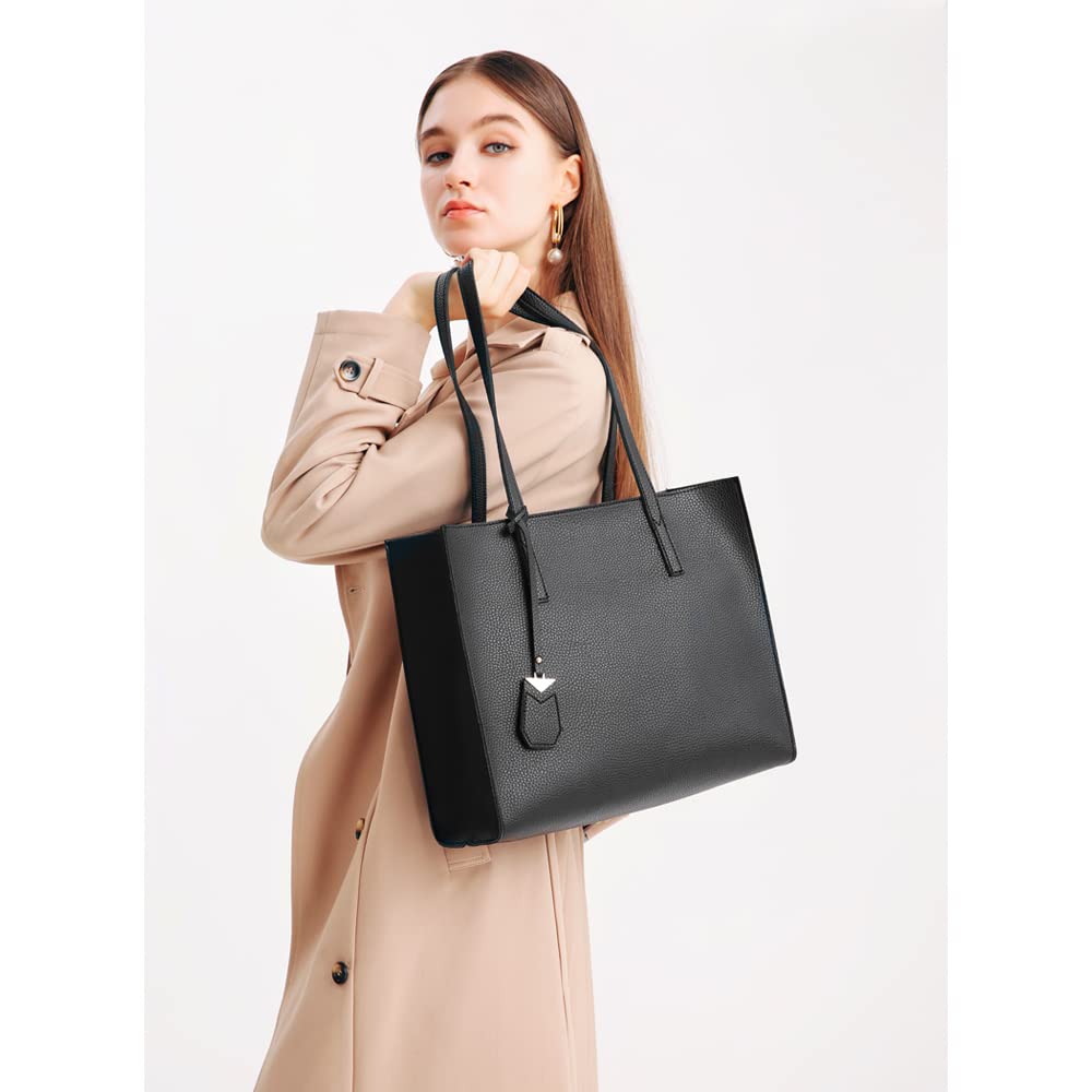 MORGLOVE Women's Tote Bag Large Handbag Soft Leather Simple Shoulder Bag with Zipper for School Work Leisure (A-Black)
