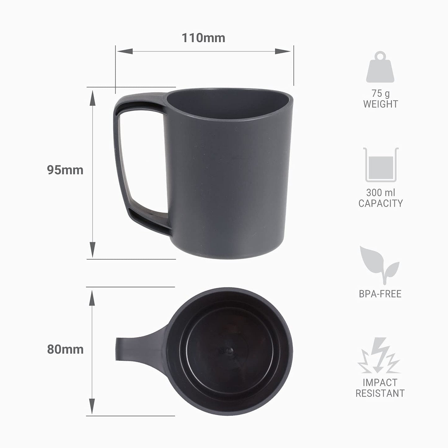 Lifeventure Ellipse Reusable 4-Piece Tableware Set: Knife/Fork/Spoon, Plate, Bowl, Mug For Camping, Travel & Outdoor - Graphite