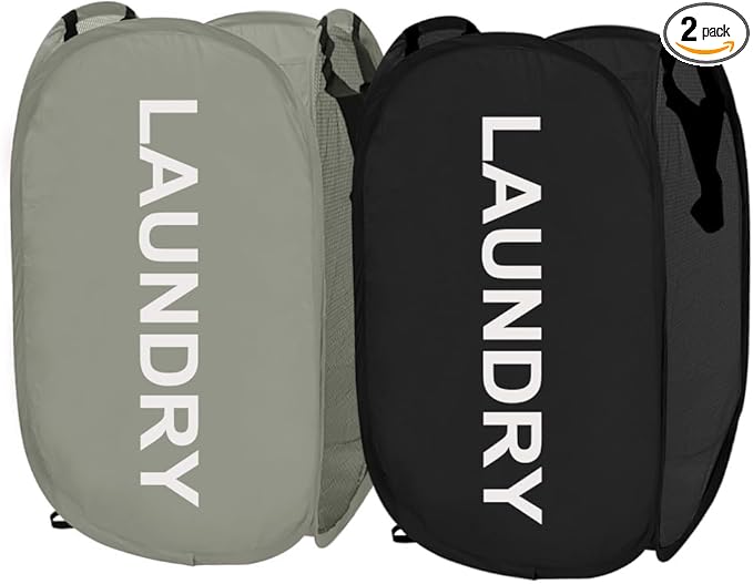 Larpur Pop Up Laundry Baskets, 2 Pack Mesh Laundry Hampers Collapsible Clothes