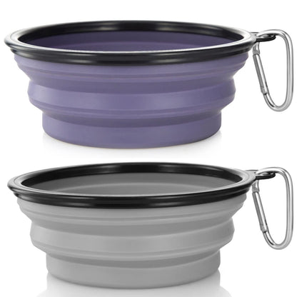 Dog Bowl Pet Collapsible Bowls, 2 Pack for Cats Dogs, Portable Pet Feeding Watering Dish for Walking Parking Traveling with 2 Carabiners (Small, Blue+Green)