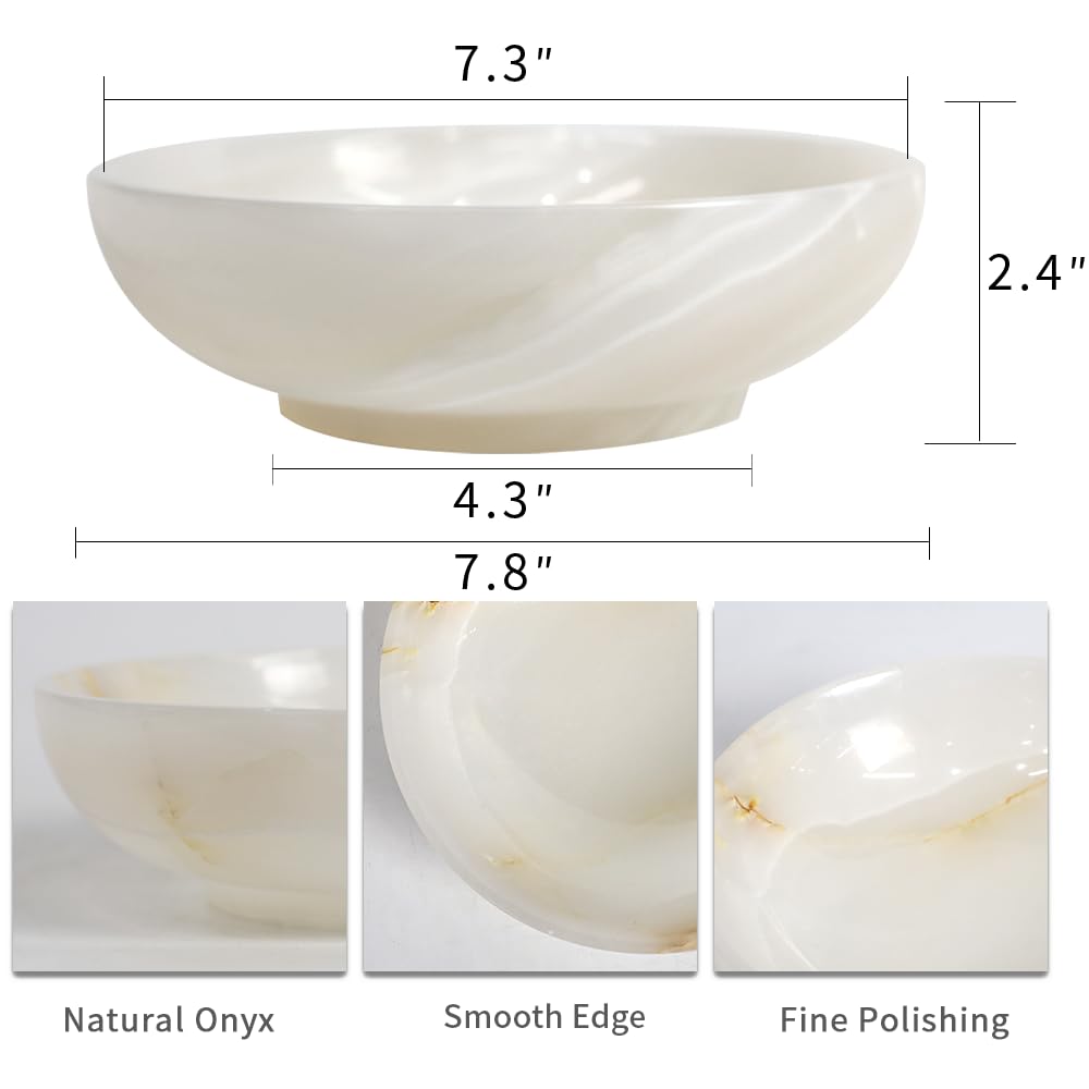 FutureStone Luxury Decorative Marble Bowl for Home Decoration, White Onyx Key Bowl for Entryway Table, Catchall for Coins, Change, Candy, Organizer Marble Tray