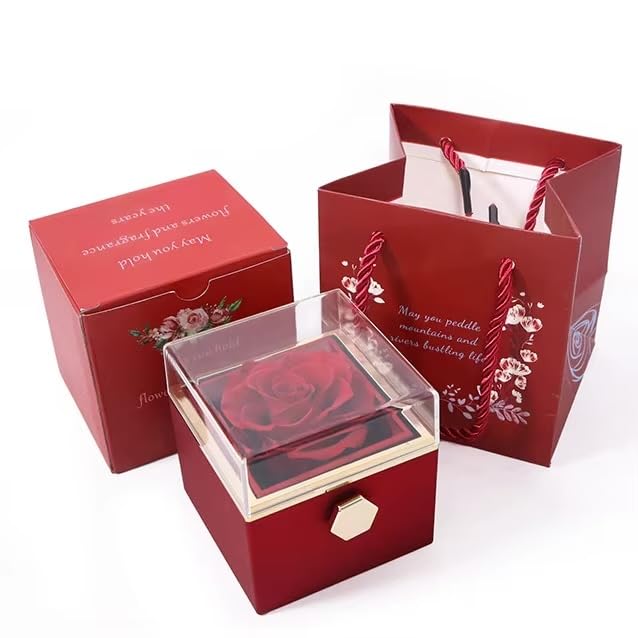 Friog Gift for Mothers Teachers Preserved Red Real Rose with Necklace Forever Flowers Heart Shaped Box for Mom Wife Girlfriend Grandma Sister on Mothers Day Birthday Anniversary Women