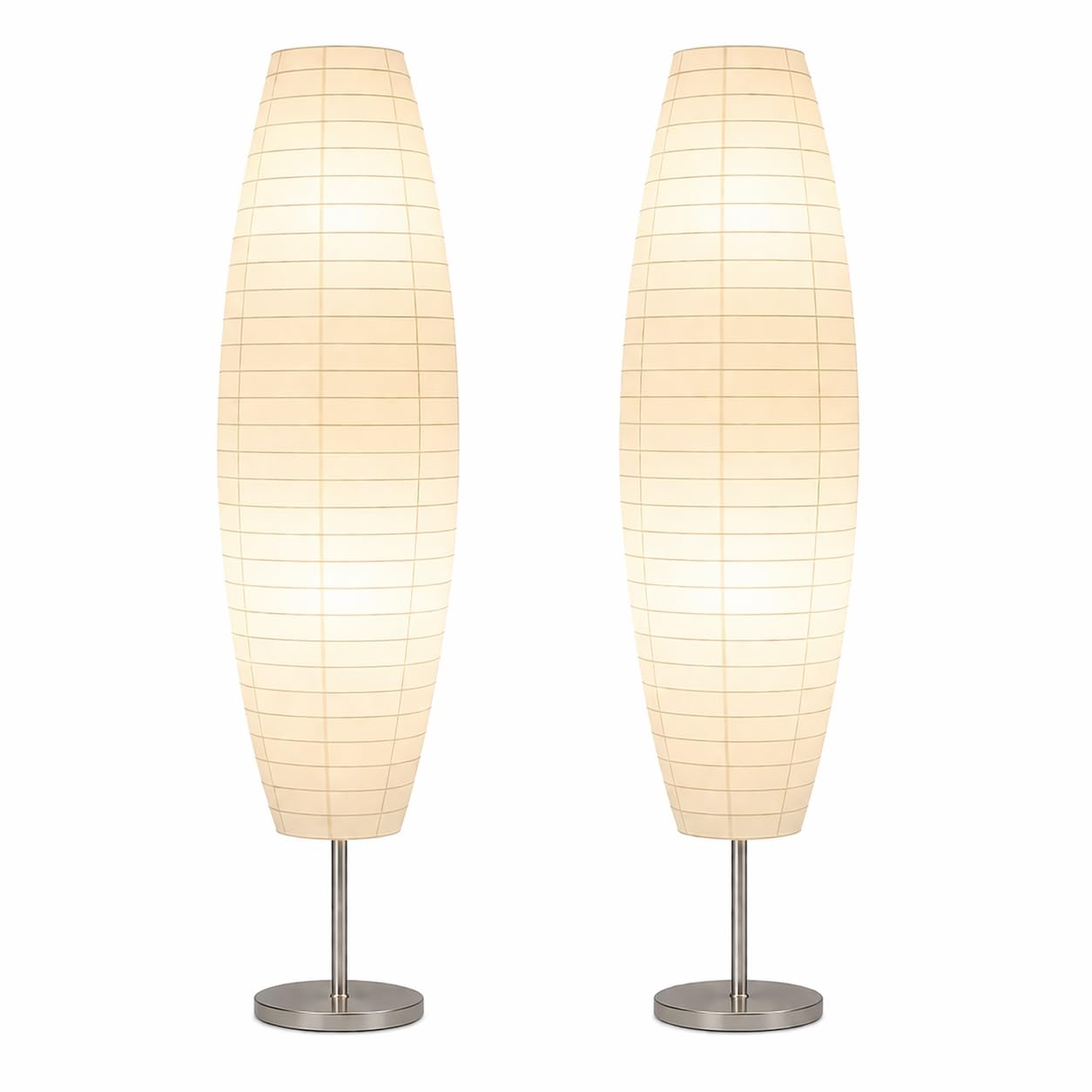 LIGHTACCENTS Paper Floor Lamp Set of 2, 59" Tall Modern Standing Lamps for Living Room, Bedroom, Dorm, Apartment, Asian Style Rice Paper Shade Lantern Lights, 2-Pack