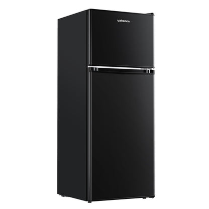 Upstreman 4.0 Cu.Ft. Mini Fridge with Freezer, Dorm Essentials, Double Door Small Refrigerator for Office, Dorm, Bedroom, Adjustable Thermostat, Large Capacity, Black-BR401
