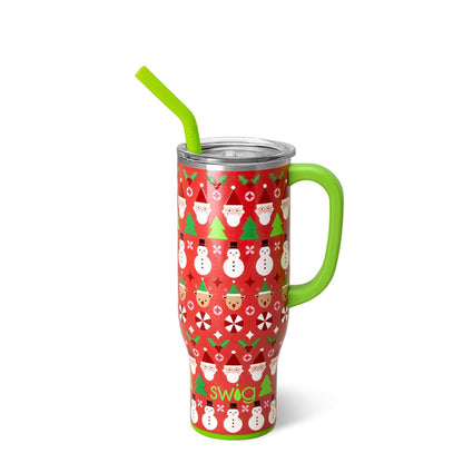 Swig Life 30oz Mega Mug, 30 oz Tumbler with Handle and Straw, Cup Holder Friendly, Dishwasher Safe, Extra Large Insulated Tumbler, Stainless Steel Water Bottle (Christmas Crew)