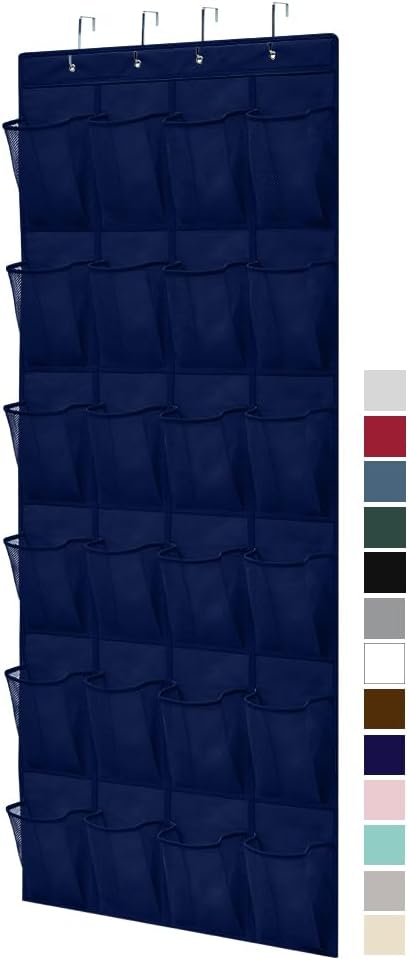 GORILLA GRIP Over the Door Shoe Organizer, 24 Large Breathable Mesh Pockets