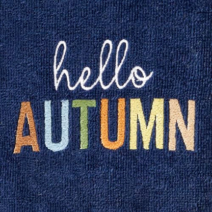 SKL Home Fall/Harvest Hello Autumn 100% Cotton Embroidered 2pc Hand Towel Set, Decorative for Bath/Kitchen/Bar & Gift, Navy
