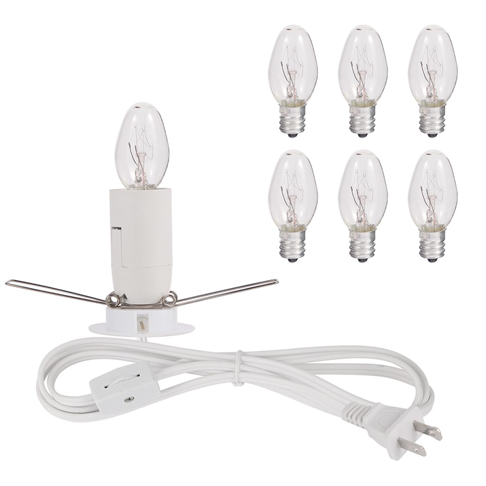 SCOMX WhiteHimalayan Salt Lamp Cord with Gear Switch，Original Replacement Cord with Base Assembly with E12 Socket，Christmas Light Bulb,Himalayan Salt Lampsand with 6 Free Bulbs for Salt Lamp