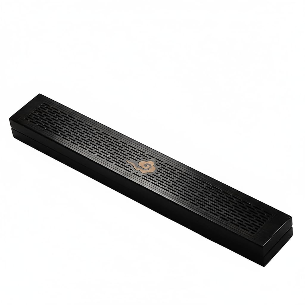 Seedlink Chinese Incense Holder for Sticks with Ash Catcher - Wooden Incense Burner Box with Storage, Ceramic Lined, Anti-Ash, for Meditation, Yoga, Home Decor (Balck - Cloud)