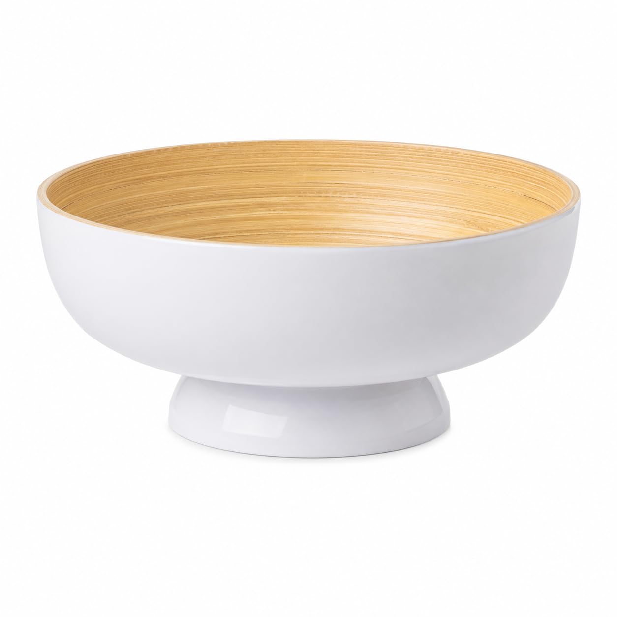 PEMAR 10" Lacquer Bamboo Fruit Bowl for Kitchen Counter, Handmade Large Decorative Pedestal Bowl for Entryway Table Home Decor, Key Bread Candy Snacks Organizer (White Cream)