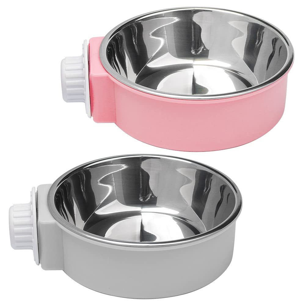2 Pcs 2-in-1 Pet Crate Bowls, 11cm/4.3In 420ml Hanging Cage Dog Bowl Removable Cage Water Bowls for Dog Cat