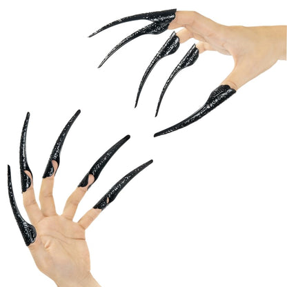 10 Pcs Long Finger Claws ,cuff design Adjustable Black Metal nail rings extension,Halloween articulated hands jewelry fingertip, Cool stuff scary vampire demon Cat Cosplay accessories women costume