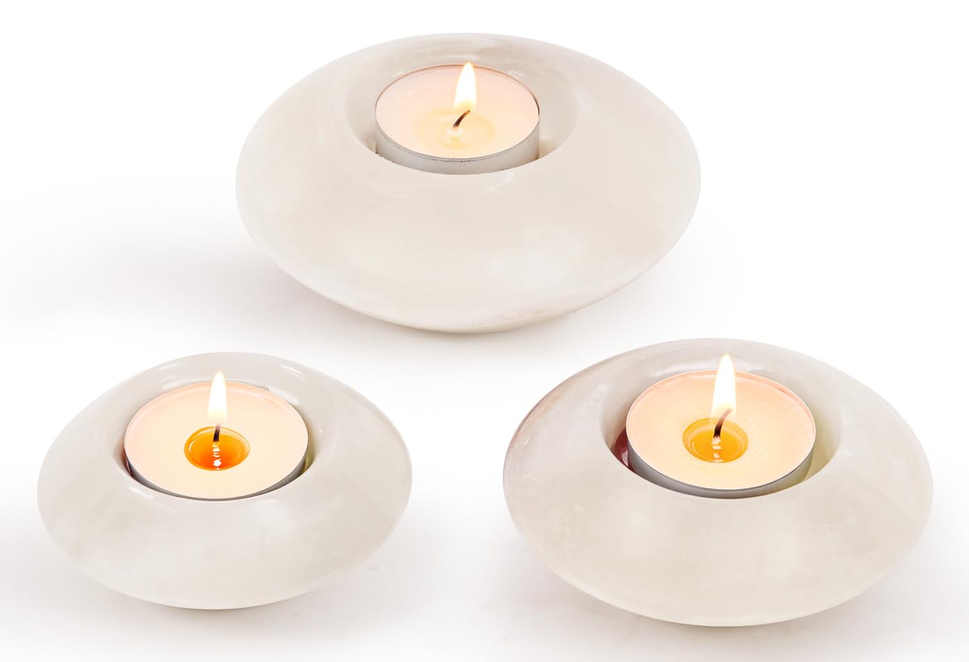 Tea Light Candle Holders Set of 3 – Handcrafted Natural Marble Tealight & Votive Holders in Graduated Sizes (4", 3.5", 3"), Decorative Stone Candle Holders for Home Décor & Table Centerpieces