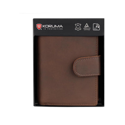 KORUMA Mens Premium Genuine Leather Bifold Wallet Smart Credit Card Blocker and Coin Pocket with RFID Certified – Hunter Brown 3-in-1 Wallet