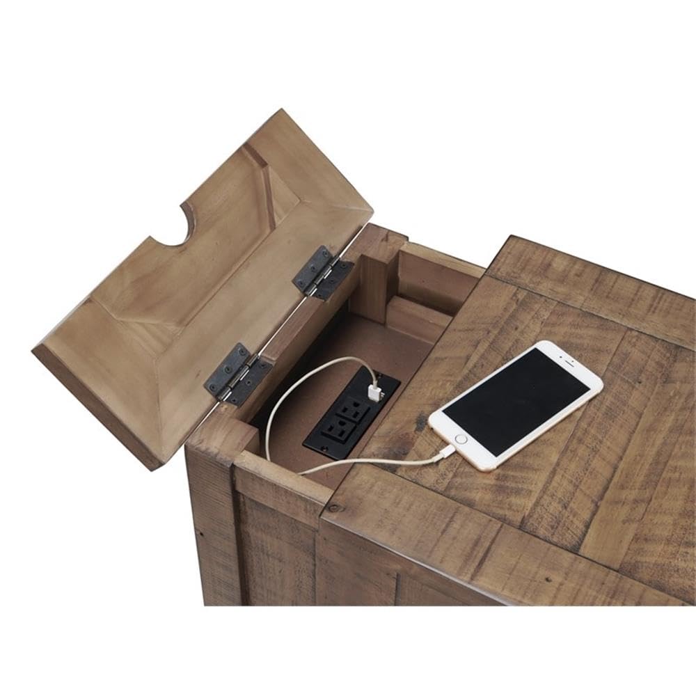 Martin Svensson Home Monterey Chairside Table - Natural - Coastal Multi-Use Table with Charging Station and Drawer for Bedroom or Living Room