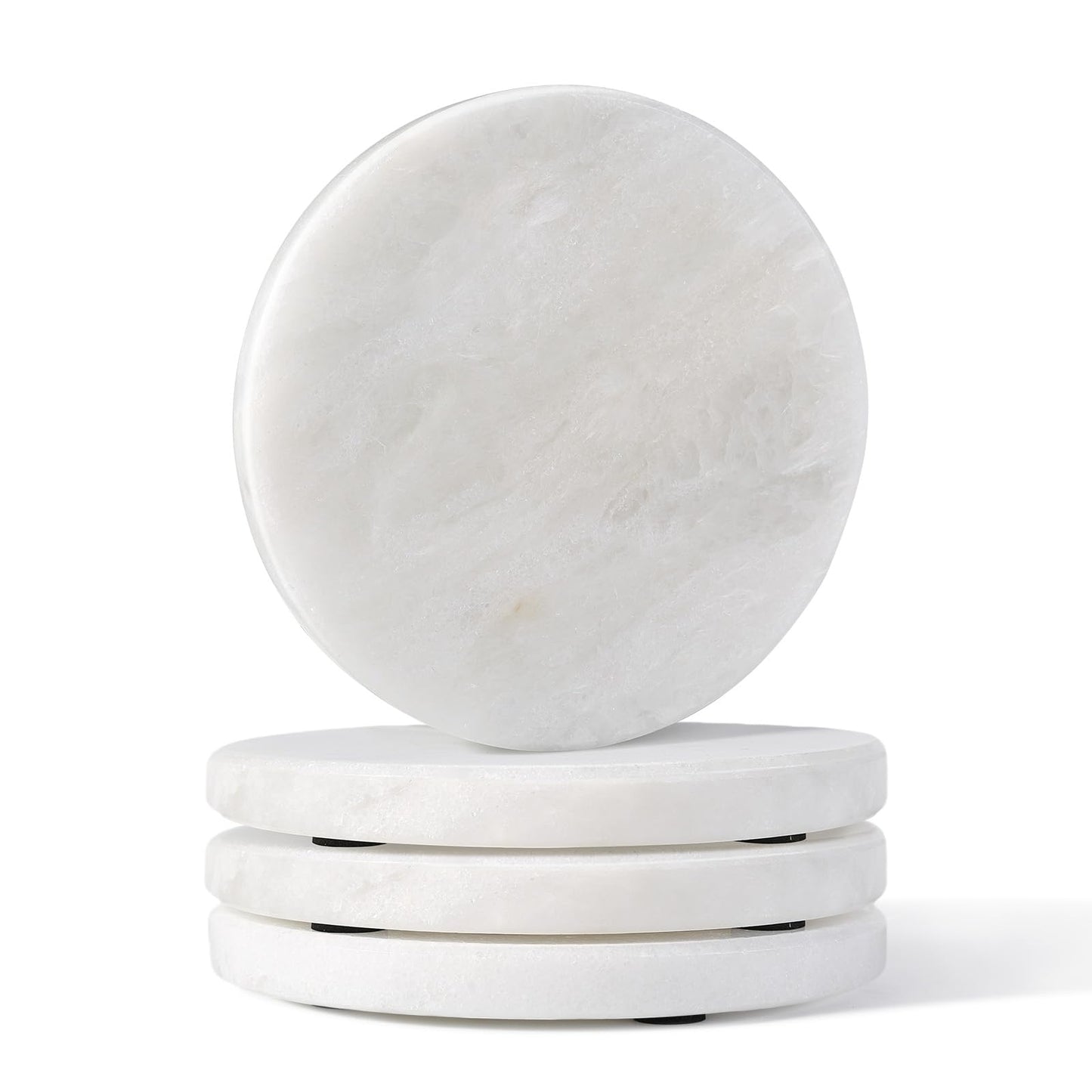 Koville Marble Coaster Set of 4, Round White Coasters, 4" Cup Coasters for Drinks, Heat Resistant Coaster for Coffee Table Home Office Bar Decor(Namib Fantasy)