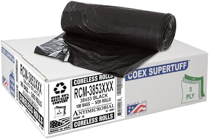 Aluf Plastics 44 Gallon 2 MIL Black Heavy Duty Trash Bags