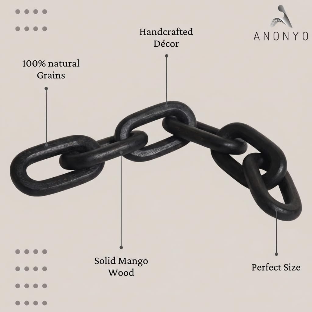 Boho Wooden Link Decor for Coffee Object for Coffee Table & Shelf Knot Sculpture, Farmhouse Rustic Shelf Natural Wood Chain Links for Living Room, Entryway, Console,Office Home Accent (Black Stain)