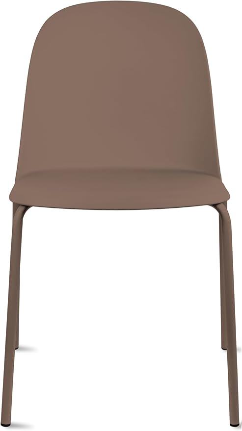 2xhome Modern Stackable Armless Dining Chair | Plastic Shell Seat with Metal Legs | Indoor or Outdoor Use | Home Kitchen Patio, Brown