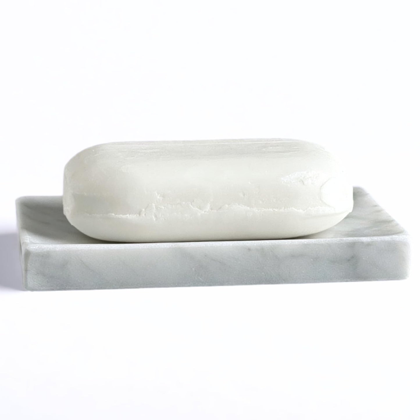 EXCHUES Natural Marble Soap Dish for Shower with Silicone Non-Slip Feet, Stone Drying Tray, Bar Soap Saver, Holder Container for Bathroom Decor Accessories(Carrara White, Rectangular)