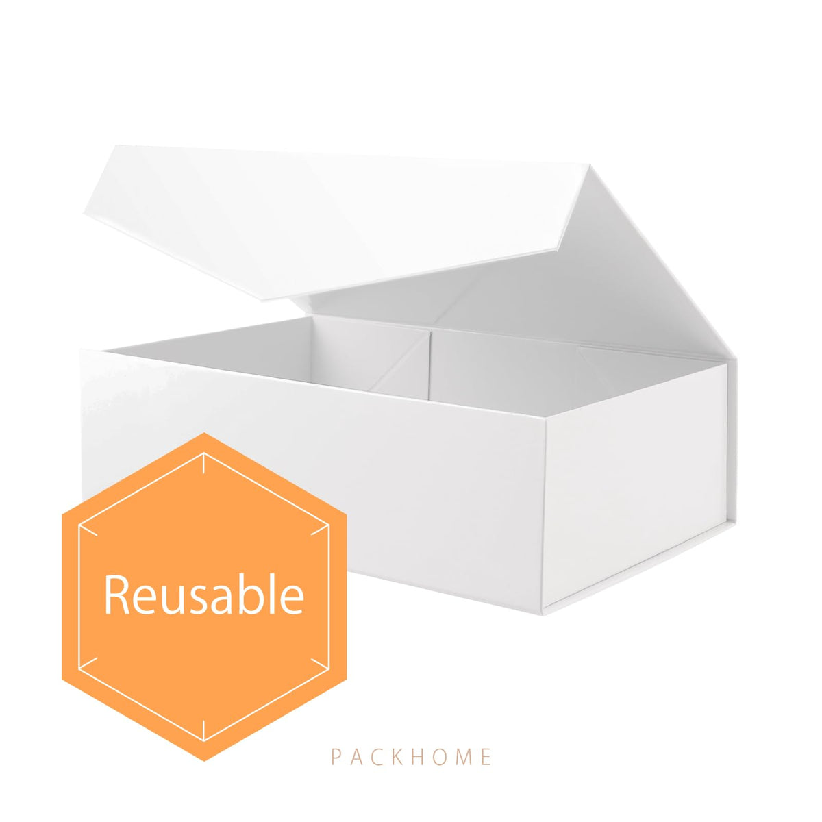 PACKHOME Mothers Day 6 Large Gift Boxes with Lids 13.5x9x4.1 Inches, Sturdy Collapsible Gift Boxes with Magnetic Closure (Glossy White)
