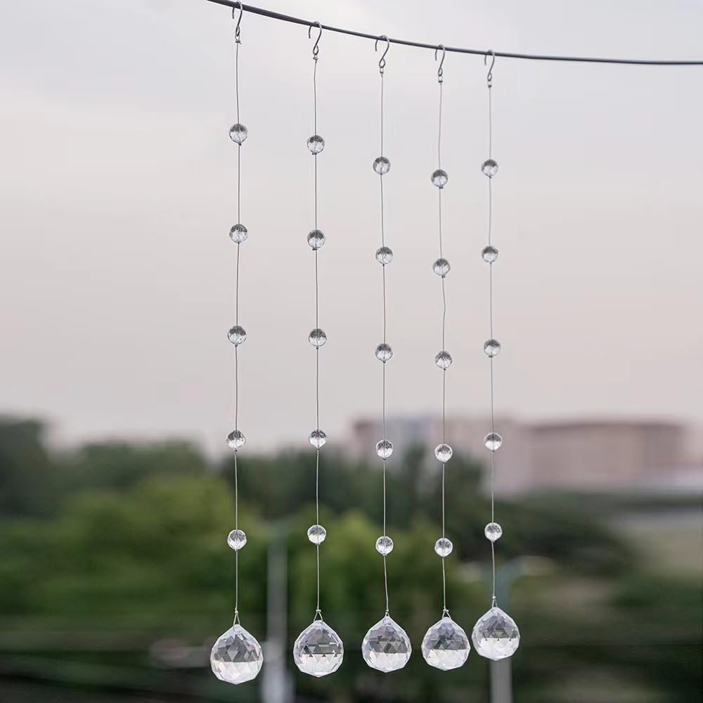 Crystal Beaded Strands Clear Glass Beads Curtain Hanging Wedding Props Decor Curtain Chandelier Door String Hanging Ceiling Decoration Accessories Christmas Tree Ornaments (3.3 Feet*5pcs)