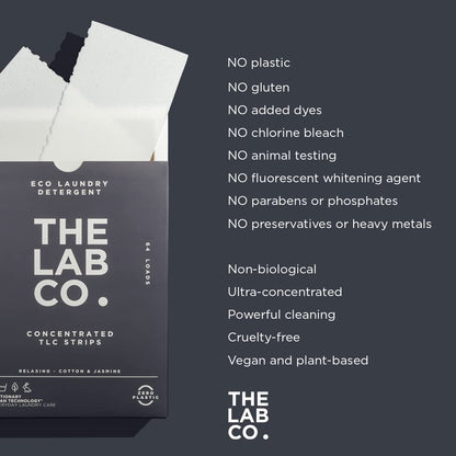 The Lab Co. Laundry Detergent Strips Sheets | 64 Loads | Eco Ultra-Concentrated | Non-Bio for Sensitive Skin | Relaxing Fragrance Cotton Lavender Jasmine