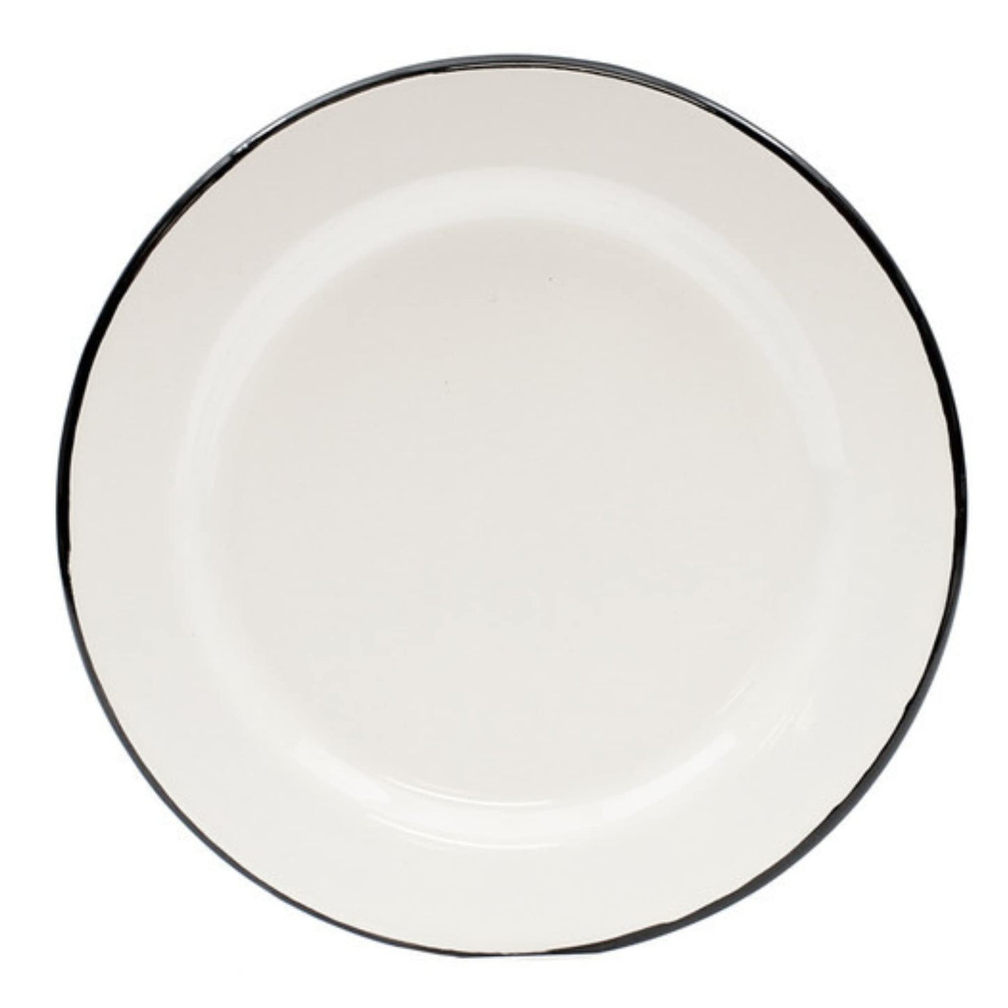 Tablecraft Enamelware Collection Black Rim Solid White Enamel Round Salad Plate, Camping, RV, Farmhouse, Home & Restaurant Use Porcelain Over Steel Reusable, Vintage, Boho, Retro, 8" Dia., Set of 6